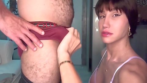 Petite shemale gets a creampie in her ass and pussy