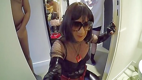 Busty submissive girl gets anal fucked by a shemale