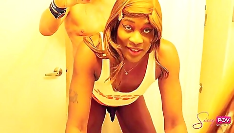 This ebony girl is getting anal fucked by the black guy