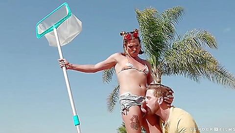 Teen has her lips pressed by a big dick in deepthroat