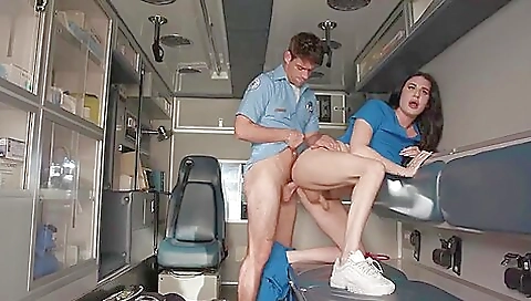 Nurse splits ass to ride on her transsexual partner's big cock