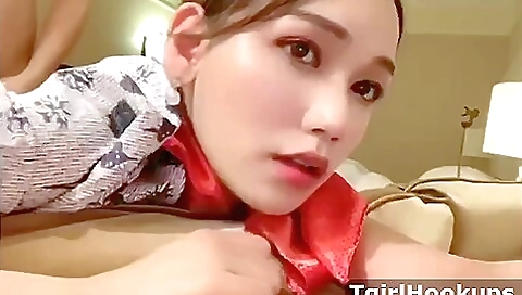 Asian blonde maid gets fucked anal in the back of her drawer