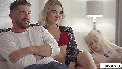 Black cock drills a large ass of a hot blonde shemale